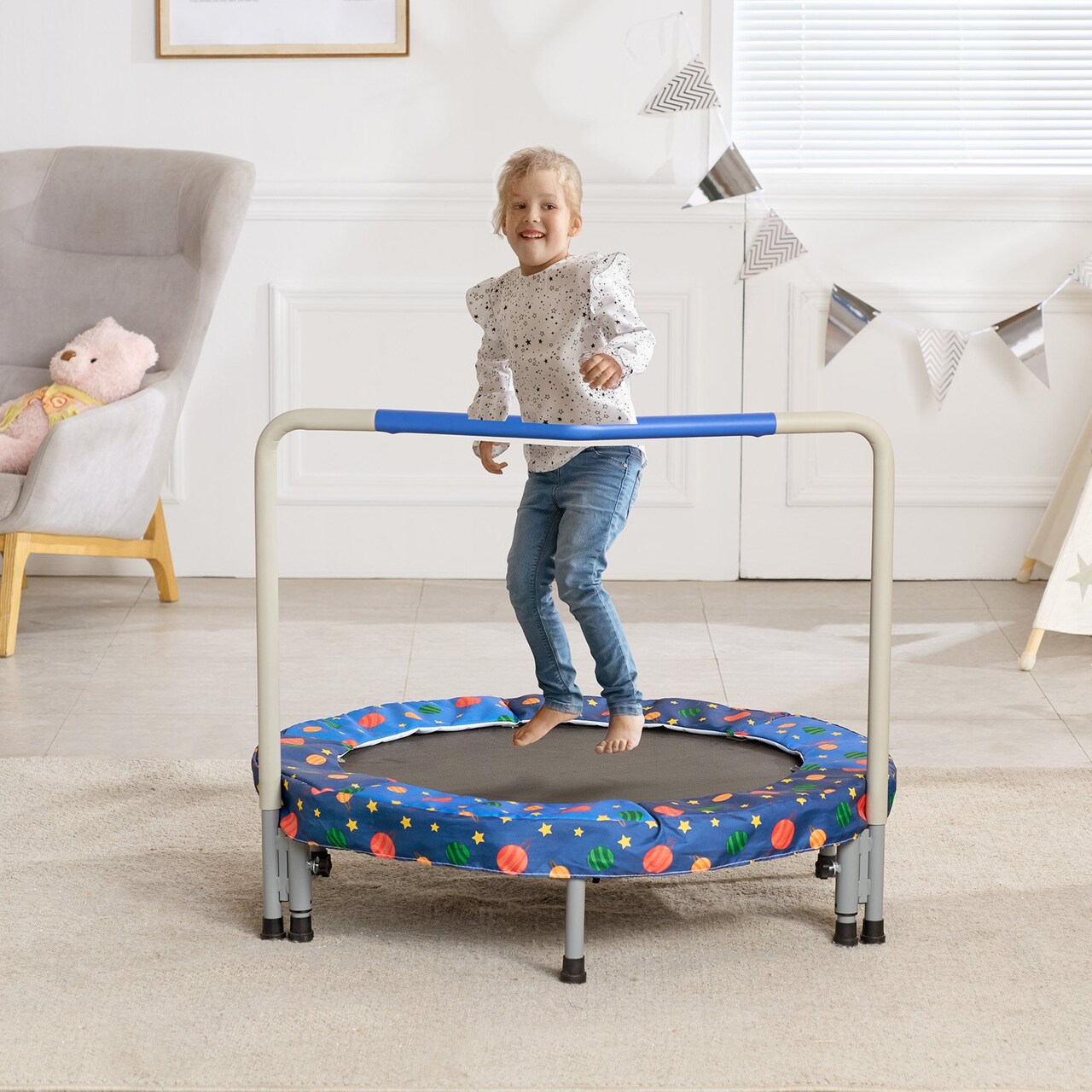 36 Inch Kids Trampoline Foldable Mini Trampoline with Handle for Indoor Outdoor Use
